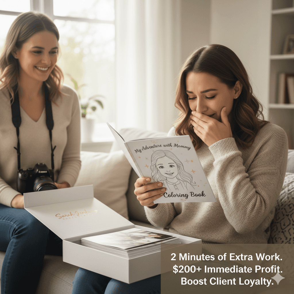 Happy photographer with client enjoying coloring book